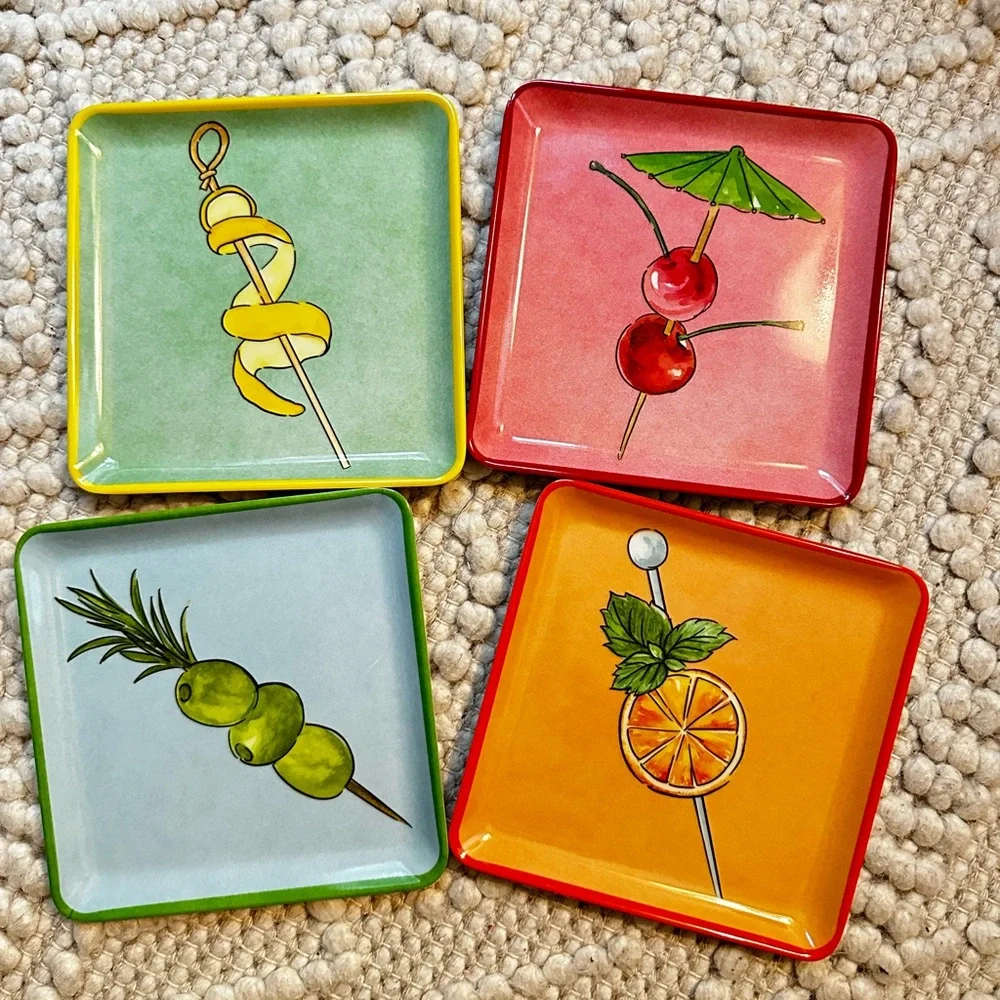 Colorful Cocktail Appetizer Plates Set - Picture 1 of 2